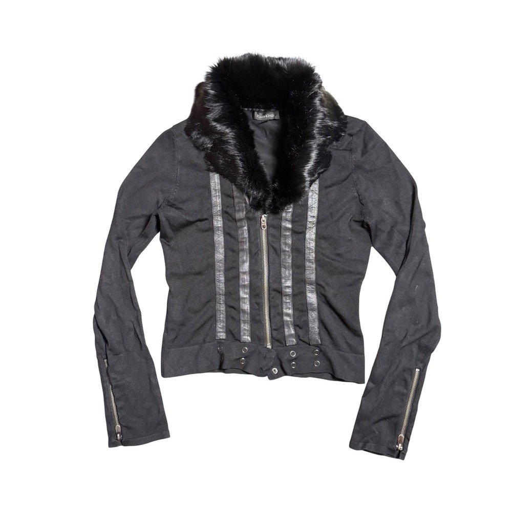 Bebe Black Faux Fur Collar Zip Up Jacket